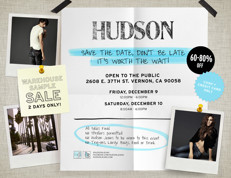 HUDSON Warehouse Sample Sale HUDSON Warehouse Sample Sale