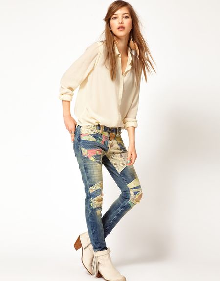 Current-Elliott Patched Distressed Moto Skinny Jeans