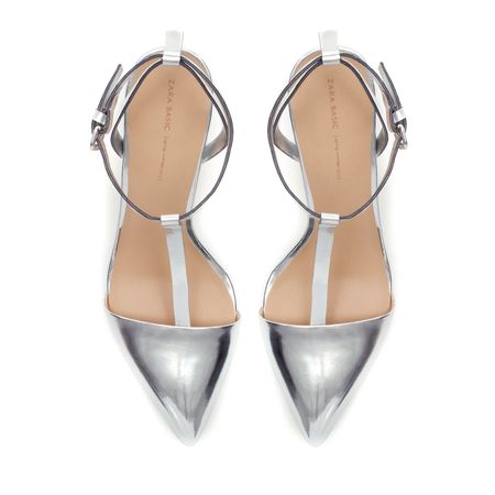 Laminated high heel sandals with ankle straps