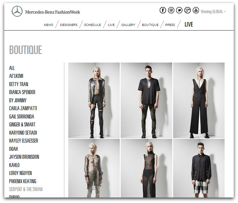 mercedes benz fashion week australia mbfw australia boutique ecommerce serpent and the swan