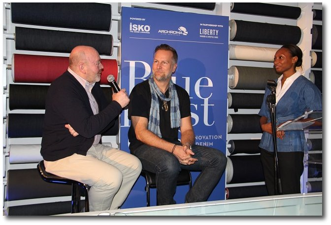 Adriano Goldshmied and Scott Morrison with DenimHunt's Shanna McKinnon ISKO Archroma Bluemasters