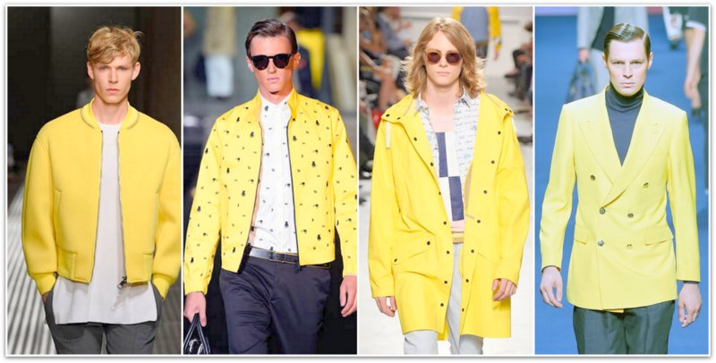 milan mens runway, mens fashion, ss 2015, spring summer 2015, left to right: Neil Barrett, DSquared, yellow jackets, yellow blazers