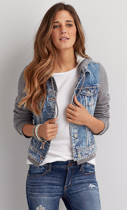 American Eagle denim jacket with hoodie