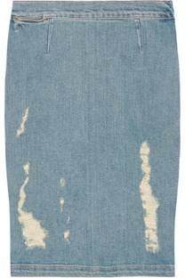 FRAME DENIM Le High distressed stretch-denim pencil skirt jean skirt, beyonce, rihanna, kim kardashian