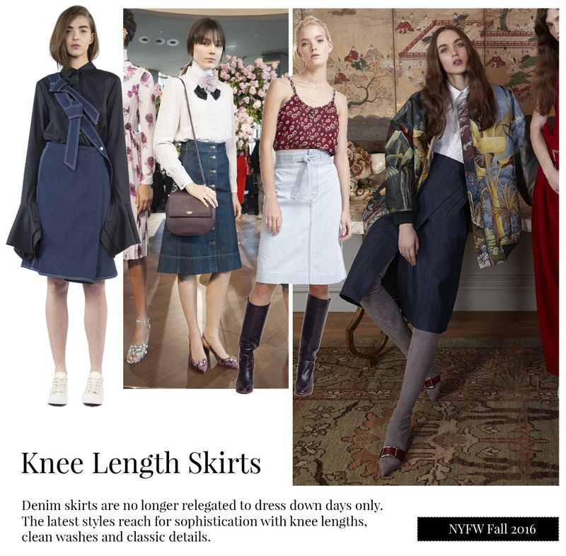 Knee length denim skirts