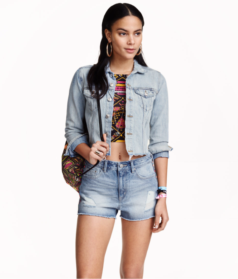 H&M cropped denim jacket with frayed edges