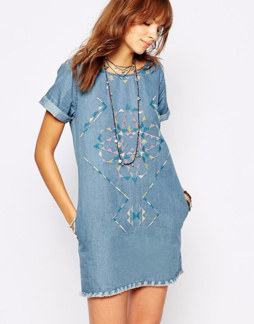Pepe Jeans Embroidered denim shift dress