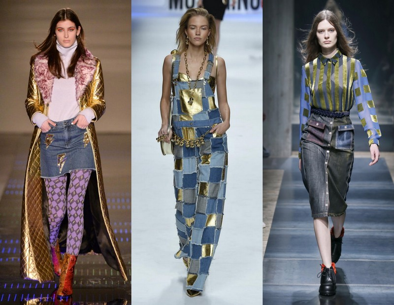 Au Jour Moschino Marco de Vincenzo, jeans, gold, milan fashion week
