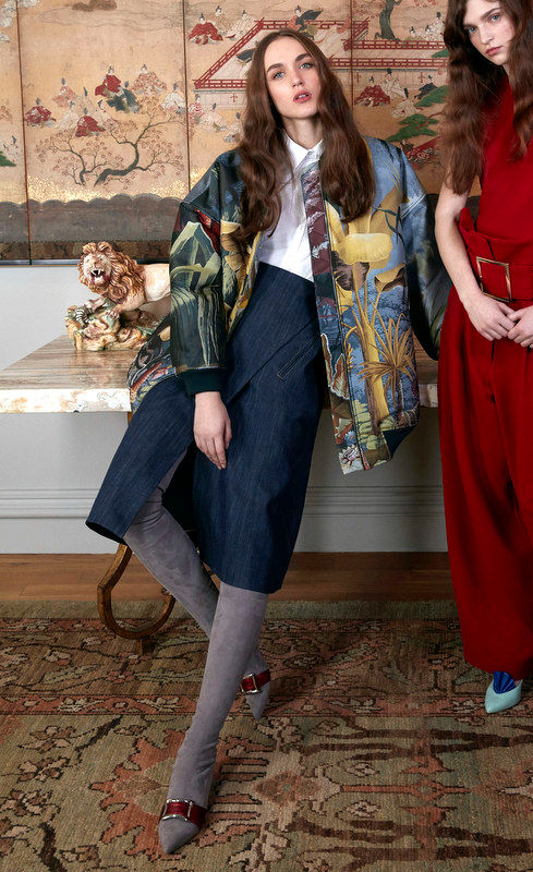 Adam lippes knee length denim skirt NY fashion week fall 2016